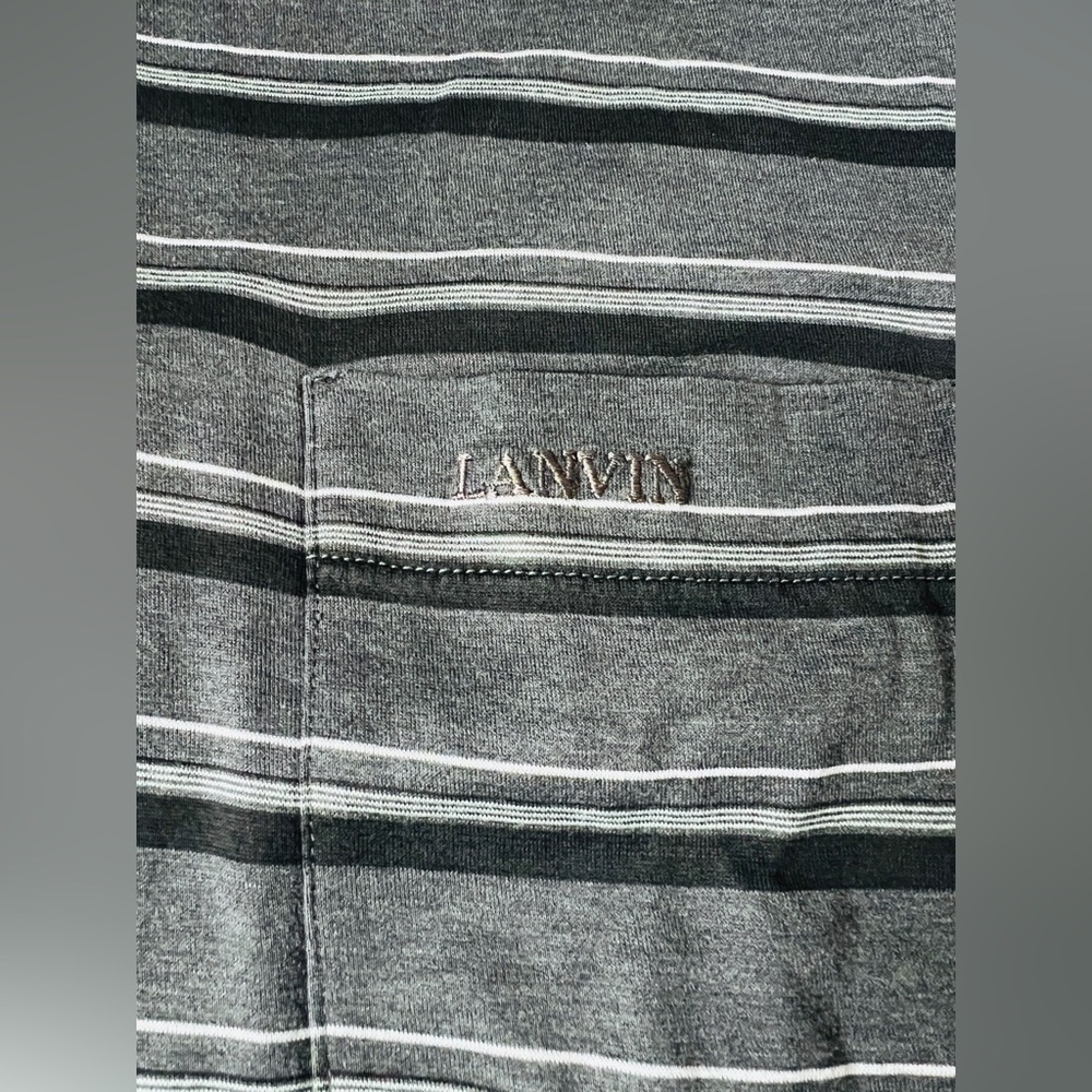 Vintage Lanvin Paris polo shirt striped cotton Grey black quarter Zip logo XXL - Picture 7 of 11